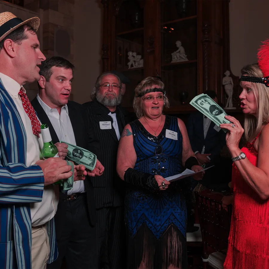 Guests at a Murder Mystery Company public dinner show in Minneapolis
