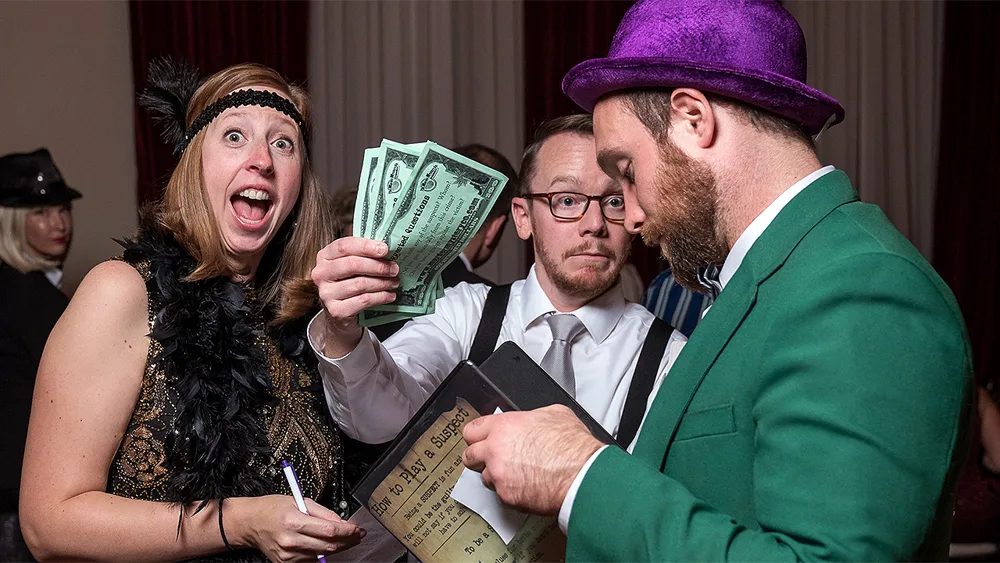 Guests enjoying a Minneapolis murder mystery party